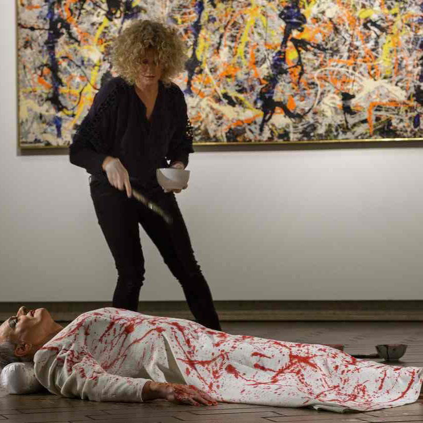 Linda performs at the NGA in front of Jackson Pollock's Blue Poles with Mike Parr - arguably Australia's most lauded and internationally-recognised performance artist