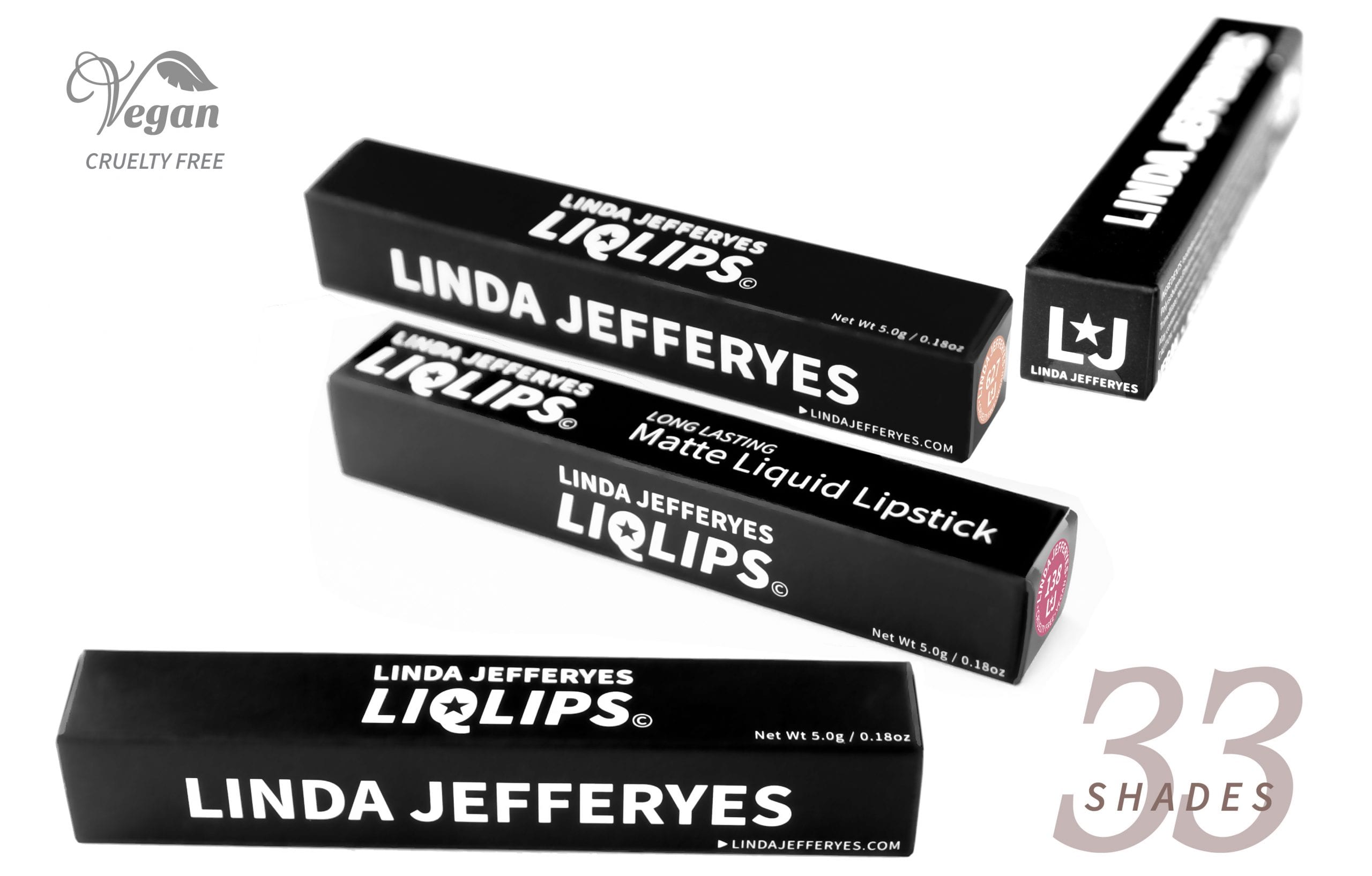 Liquid lipstick LIQLIPS Linda Jefferyes boxes logos